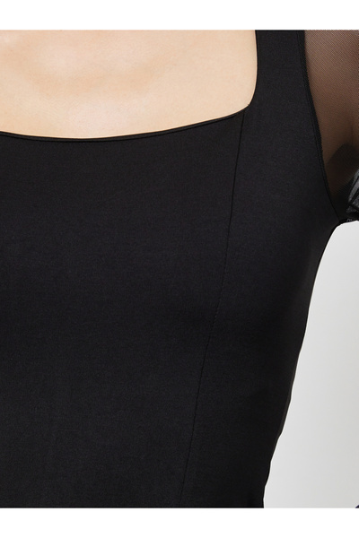 Styli Black Mesh Long Sleeves Mermaid Hem Midi Dress