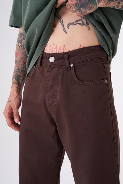 Machinist Dyed Baggy Gabardine Jeans Pants Brown