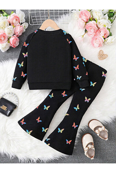 Take Two By Styli Girls Graphic Print Sweatshirt with Flare Pants Set