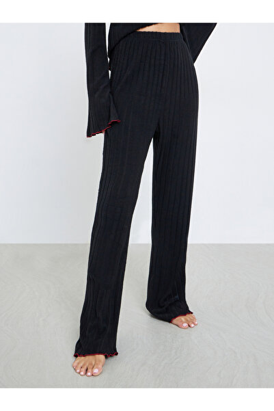 Styli Rib Bow Trim Detail Top and Pyjama Set