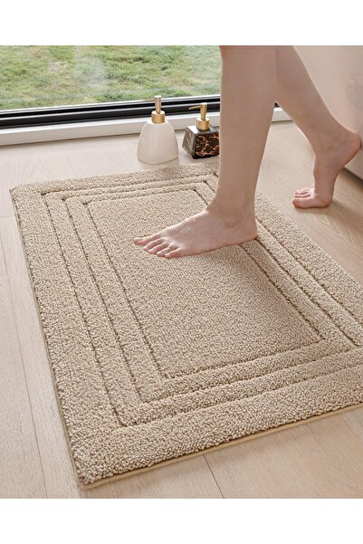 dexi Bathroom Mat 50 x 80 cm, Non Slip Washable Microfiber Bathmat, Beige