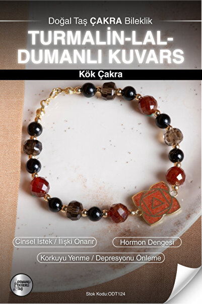 OSMANLI DEĞERLİ TAŞ Sertifikalı TURMALİN-LAL-DUMANLI KUVARS Doğal Taş Altın K...