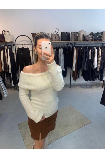 Ecenin Favorileri Madonna Collar Soft Texture Ecru Women's Sweater