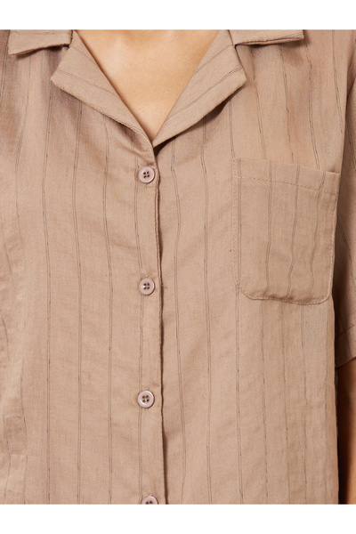 Styli Textured Striped Buttoned Viscose Shirt and Pyjama Set