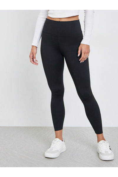 Styli Solid Black Leggings with Elastic Waistband