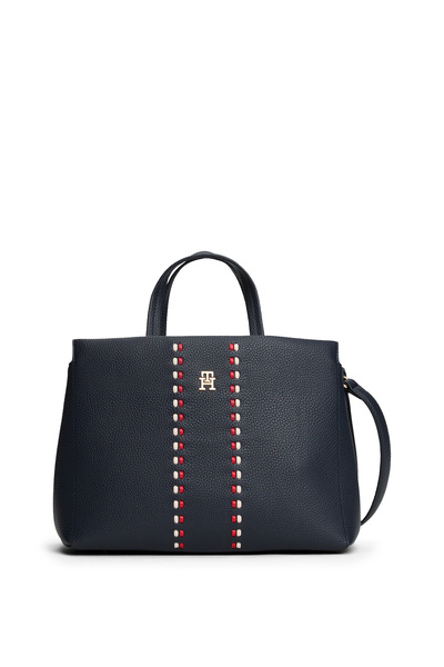 Tommy Hilfiger Women Blue Signature Tape Satchel Bag