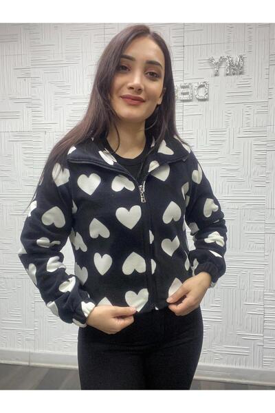 My Destino Heart-Patterned Lined Cropped Fleece Jacket