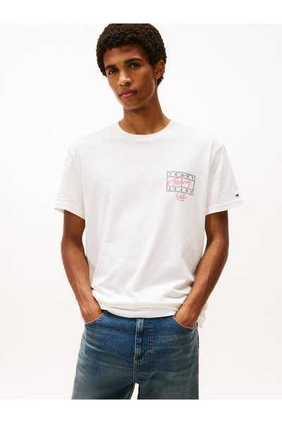 Tommy Hilfiger Men White Signature Back Logo Crew Neck T-Shirt