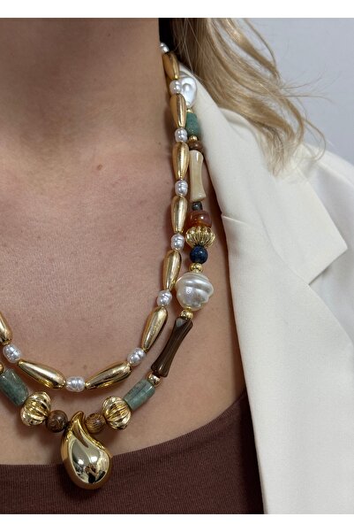 KİLİGİSTANBUL 2-Piece Pearl & Bead Bote Necklace 50+52 cm