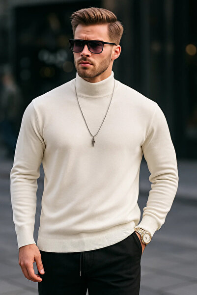 COMBİNE MİCHAİL Чоловічий преміальний кремовий водолазка вільного в'язання светр