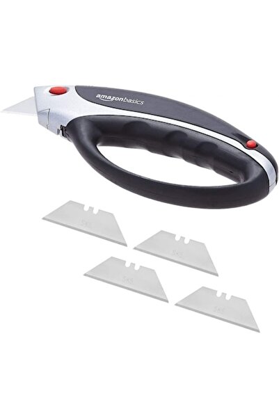 Amazon basics Utility Retractable Ergonomic Cutter — 3-position lock, 4 replaceable blades