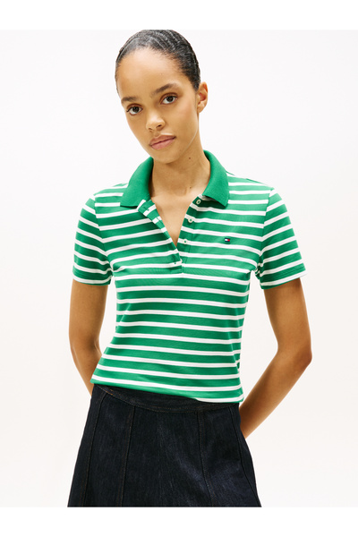 Tommy Hilfiger Women Green 1985 Collection Slim Fit Pique Polo T-Shirt