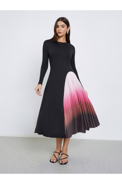 Styli Tie-Dye Pleated A-Line Midi Dress