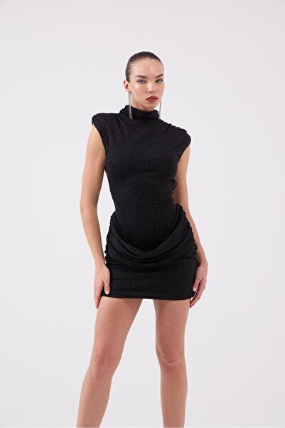 HOLLY LOLLY Backless Glitter Mini Judy Dress Black