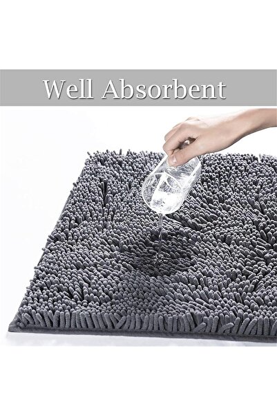 MOTIM Bathroom Rug Non-Slip Washable Chenille Bath Mat, Dark Grey, 40x120 cm