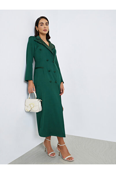 Styli Green Double Breasted Blazer Maxi Dress