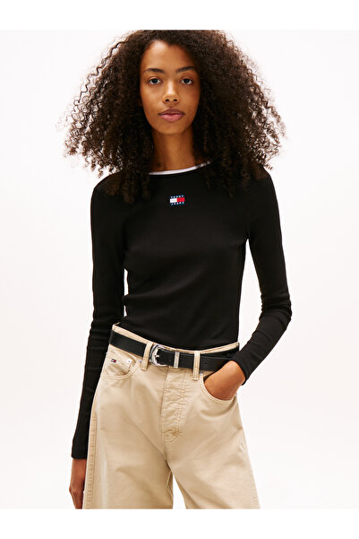 Tommy Hilfiger Women Black Scoop Back Slim Long Sleeve T-Shirt