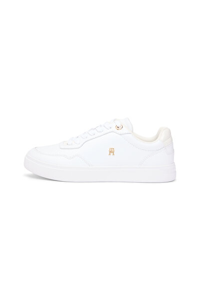 Tommy Hilfiger Women White Leather Mixed Texture Cupsole Trainers