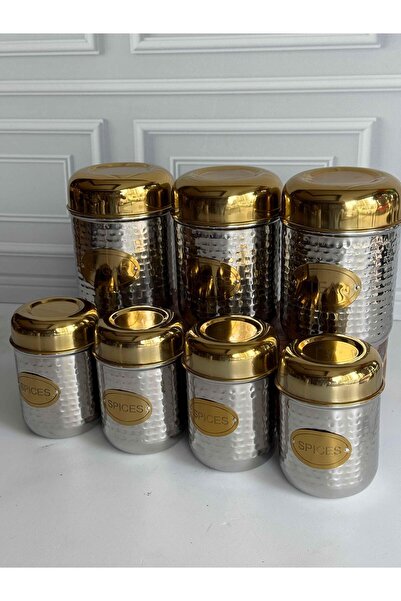 ROSSEV Gold Lid Stainless Steel Seasoning and Storage Container Set of 7