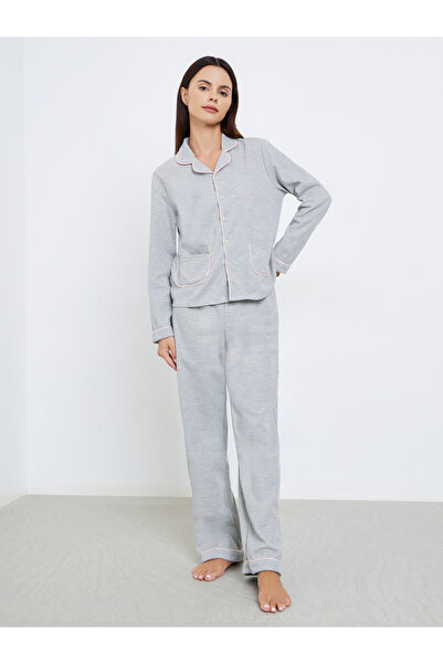 Styli Rib Button Placket Shirt and Pyjama Set