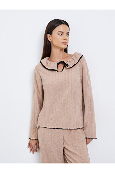 Styli Rib Flounce Tie Detail T-Shirt and Pyjama Set