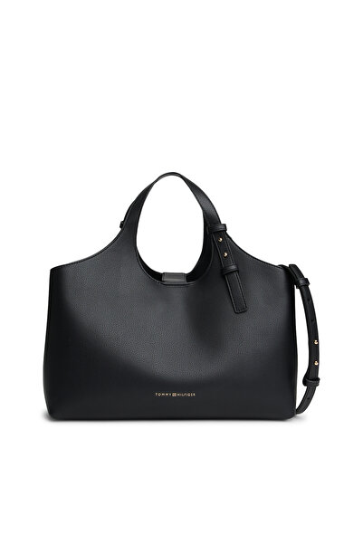 Tommy Hilfiger حقيبة ساتشيل سوداء بشعار للنساء