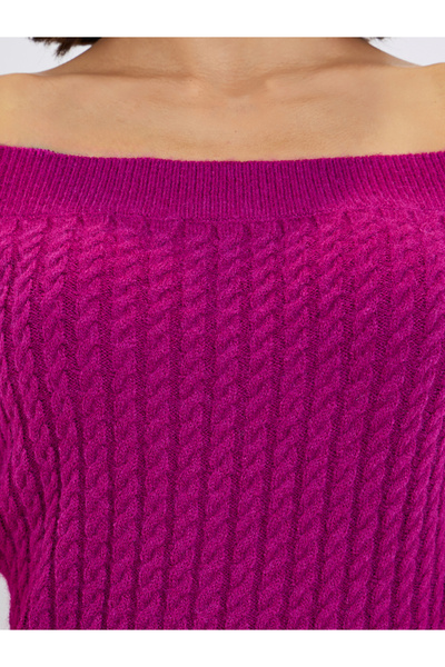 Styli Purple Cable Knit Sweater Midi Dress