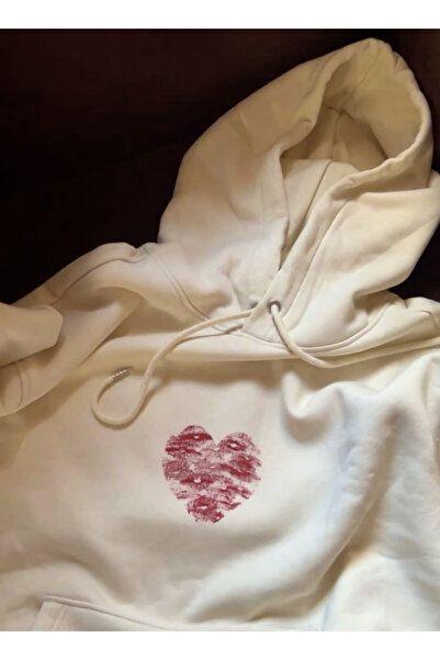 Touz Moda Kiss Design Lettered Oversized Hooded Sweatshirt Hoodie