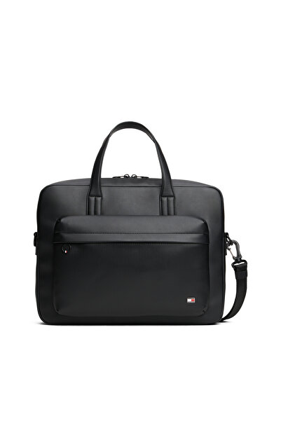 Tommy Hilfiger Men Black Hilfiger Flag Ribbed Pocket Laptop Bag