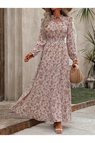 Take Two By Styli Women Floral Printed Ruffle Detail Maxi Dress