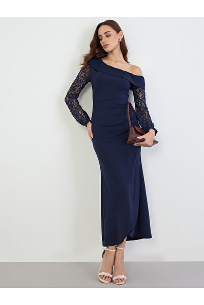Styli Lace Insert One Shoulder Sheath Maxi Dress