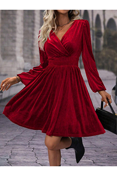 Take Two By Styli Women Red Velvet A-Line Mini Dress