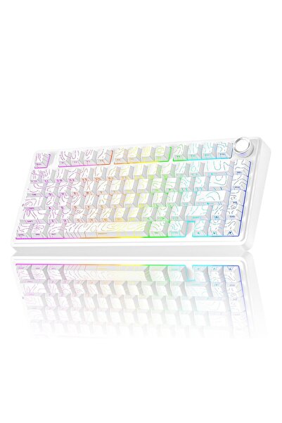 Aula F75 Mekanik RGB TKL Seiya Switch Kablosuz Makrolu Hot Swap Klavye Desenli Beyaz