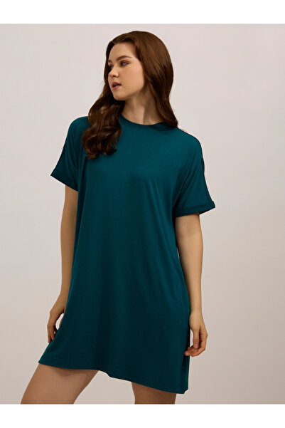 Outzidr By Styli Teal Fold-Up Sleeve T-Shirt Mini Dress