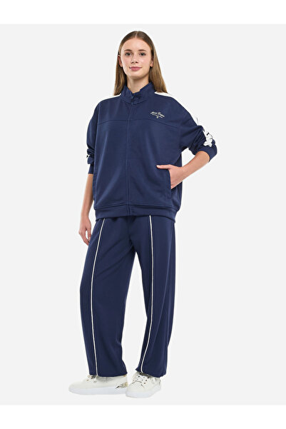 Victor and Jane By Styli Navy Striped Panel Zip Track Jacket and Joggers Co-Ords