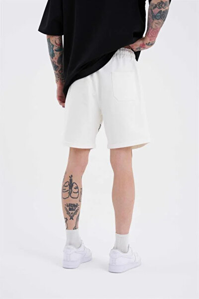 Machinist Ethnic Born Again Pocketed Elastic Waist Mini Shorts Ecru