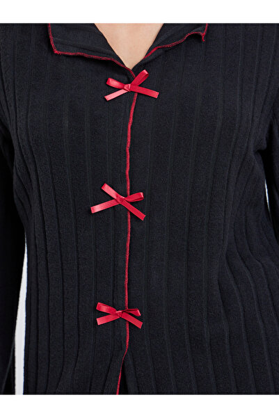 Styli Rib Bow Trim Detail Top and Pyjama Set