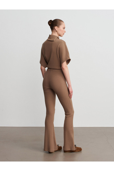 Dilvin 71910 High Waist Knitted Trousers-Mink