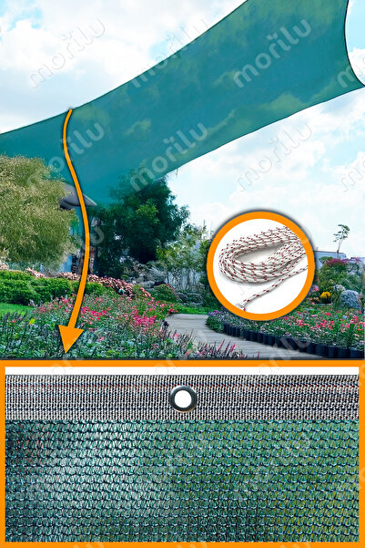 Morilu %75lik Gölgelik YEŞİL FİLE Perde - KIRÇILLI Şeritli Halkalı - Sera Fil...