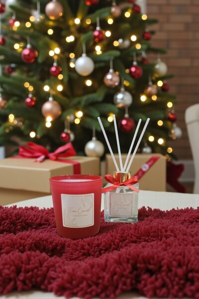 Tiem Concept Yılbaşına Özel Hediyelik Kutulu Kırmızı Bardak Mum ve Oda Kokusu...