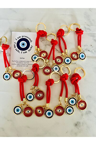 Talia&Talia Gift 10-Piece Evil Eye Beaded Keychain - Red