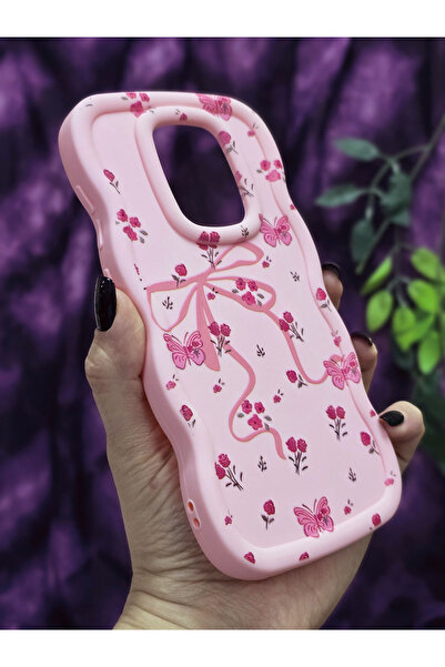 Magic Ring Xiaomi Redmi Note 9 Compatible Pink Phone Case with Butterfly Ribbon and Floral Pattern