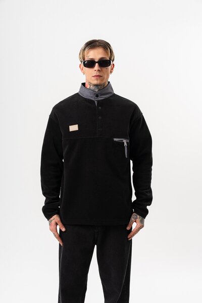 Respire Men's Half Zip Oversized Fleece Jacket Black