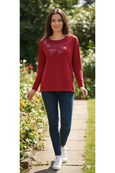 Bebezeyn KIRMIZI BORDO YEŞİL RENK ÇİÇEKLİ İNCİLİ MEVSİMLİK PENYE