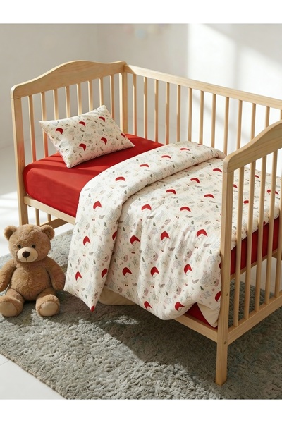 LADYNİL 100% Cotton Baby Duvet Cover Set with Elastic Sheet - Red Hat