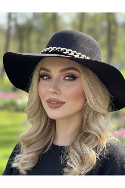 sf collection Floppy Felt Fedora Hat with Chain Accessory