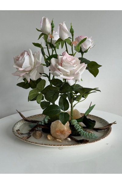 Flower Premium Pembe Beyaz Yapay Gül Aranjmanı – Dekoratif Masa Üstü Tasarım