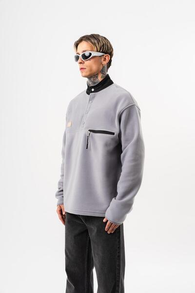 Respire Men's Half Zip Oversized Fleece Jacket Gray