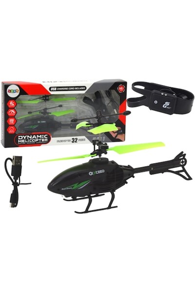 OEM LEAN TOYS Toy Helicopter, gesture-controlled, black with green, 18x15x11.5 cm