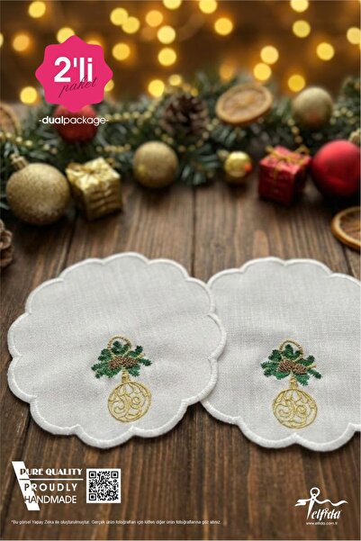 ELFİDA صينية تقديم فاخرة مطرزة للقهوة والكوكتيل مع مناديل صغيرة وزينة للعام الجديد قطعتان